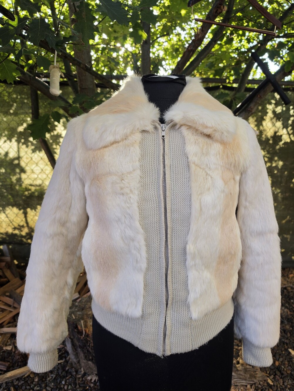 Vtg 70's 80's 100% Rabbit Fur Cream Bomber Jacket Boho Luxe Glam Rock Mob Wife